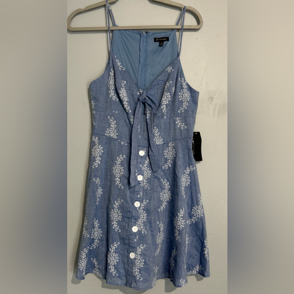 Jodi Kristopher Embroidered Cottagecore Chambray 100% cotton Dress NWT Size 11